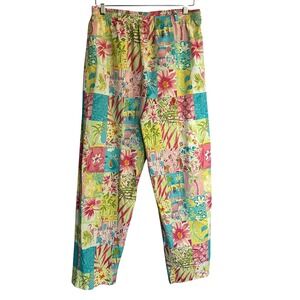 Vintage Lachemise Novelty Patchwork Tropical Beach Print Pants Pink Blue Coastal